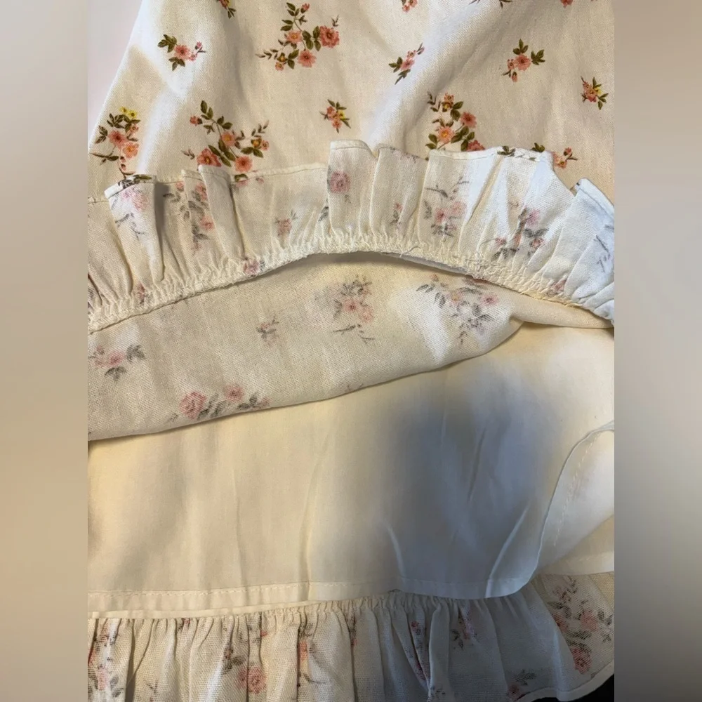 Mahina Cream Floral Linen-Blend Dress – Bustier Top, Smocked Back, Size Small - Picture 7 of 12